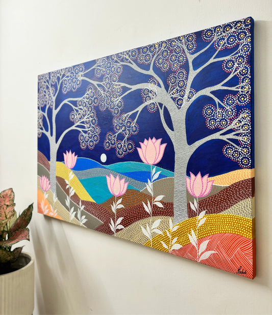 Pink Lotus Night Art Print
